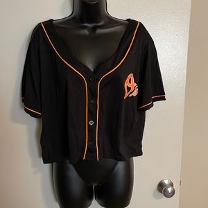 Victoria’s Secret PINK Orioles mesh crop sequin jersey. NWT. Sz L.